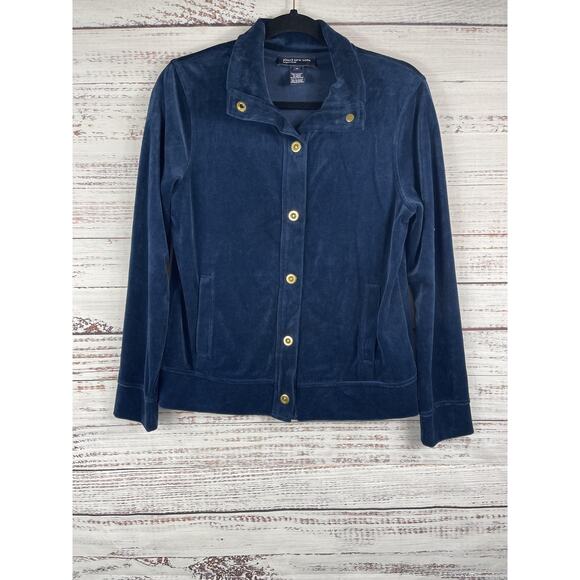 Jones New York Jackets & Blazers - Jones New York Jacket Women's Size M Blue Velour Snap Front Pockets Long Sleeve